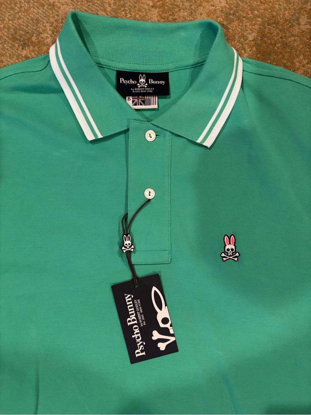Psycho Bunny Men’s Pima Cotton Polo Shirt Green Size 6 XL NWT